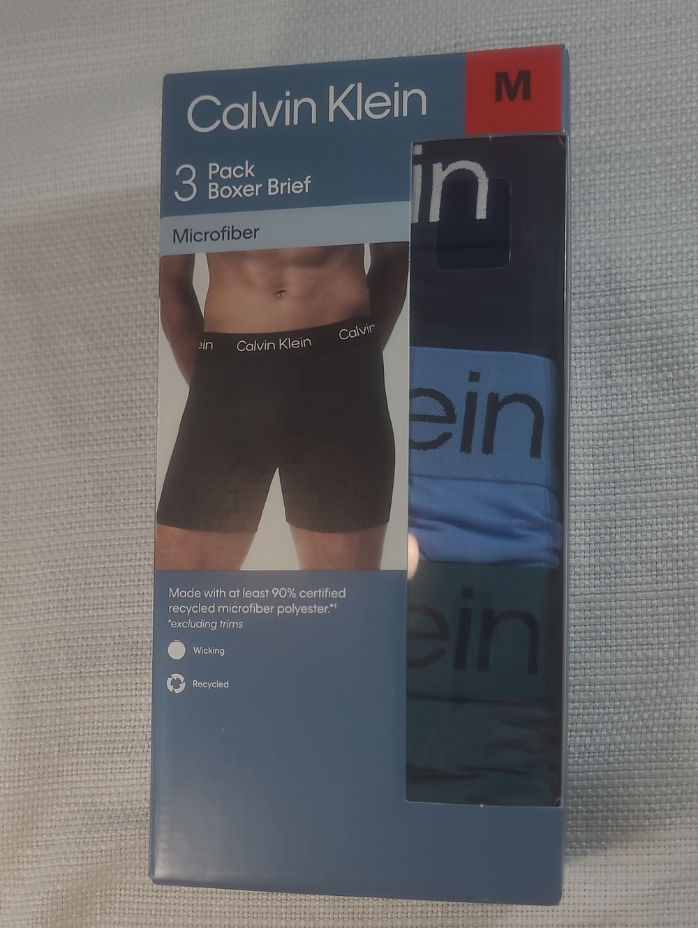 Calvin Klein Men's 3-Pack Microfiber Boxer Briefs Size Medium Black/Blue/Teal